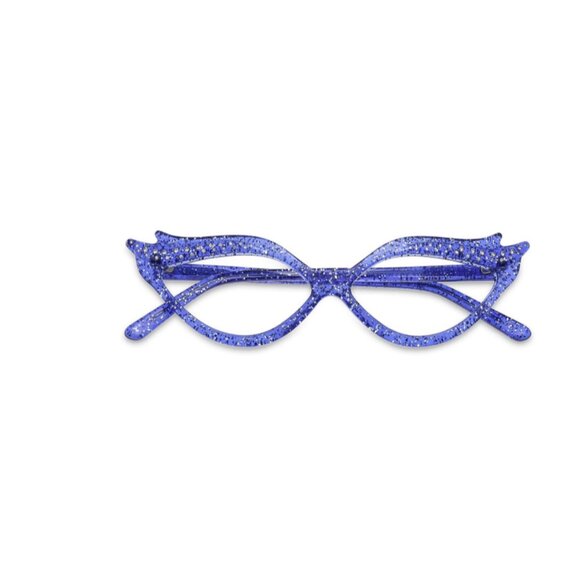 Blue sparkle rhinestone cat eye glasses with blue tinted lenses - Picture 6 of 8